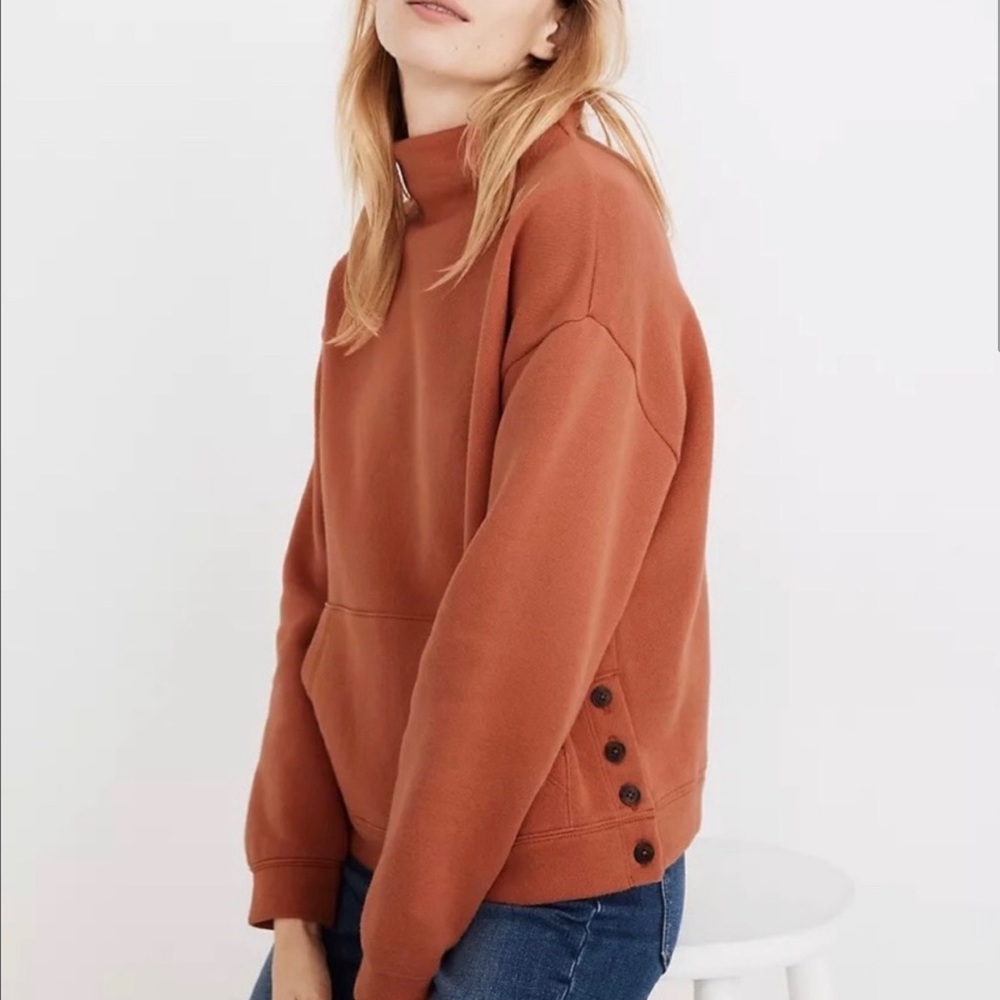 Madewell MWL Mock neck Orange Side Button Sweatshirt